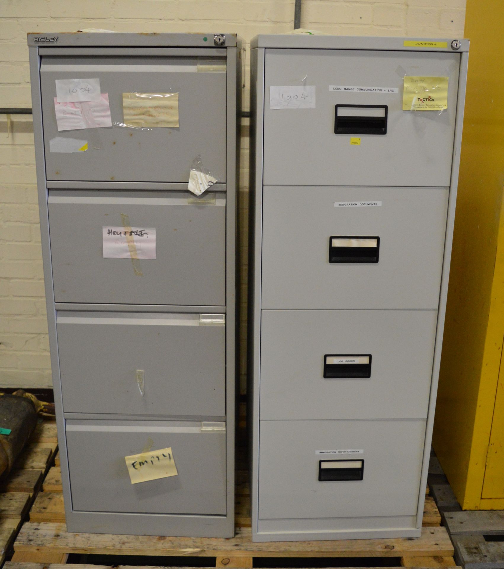 2x 4 Drawer Filing Cabinets L 470 mm x W 620 mm x H 1320mm - combination unknown