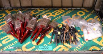 20x Varnish Brushes 50mm, Hand Hacksaw Blades, Paint Roller Cover x5, 12x crimping tools