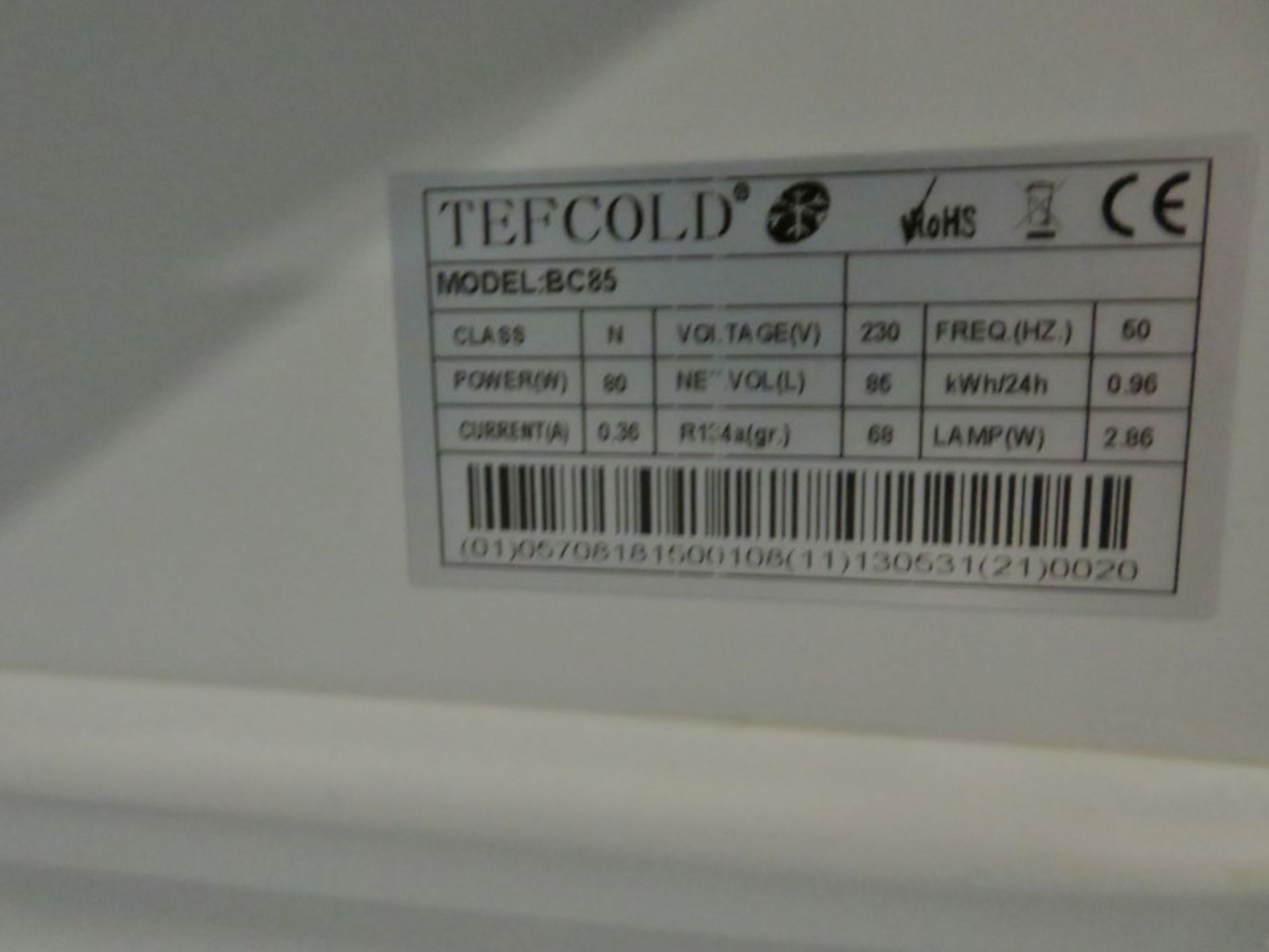 Tefcold glass fronted single door fridge - 500mm x 540mm x 780mm - Image 3 of 3