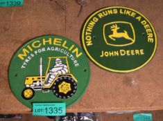 2x Cast signs - 24cm diameter - Michelin, John Deere