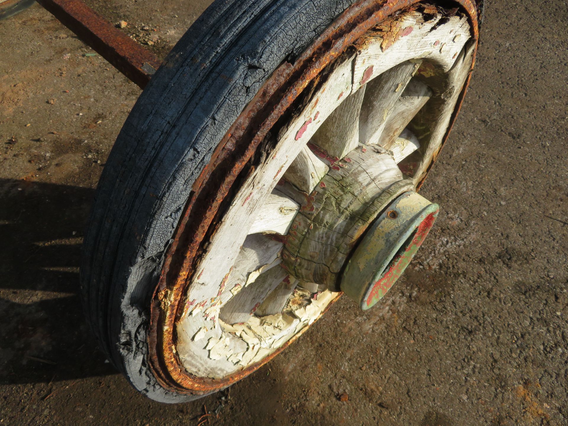 Pair Of Wooden Wheels But Shod With Rubber Tyres - Mounted On Steel Axle - Image 6 of 6