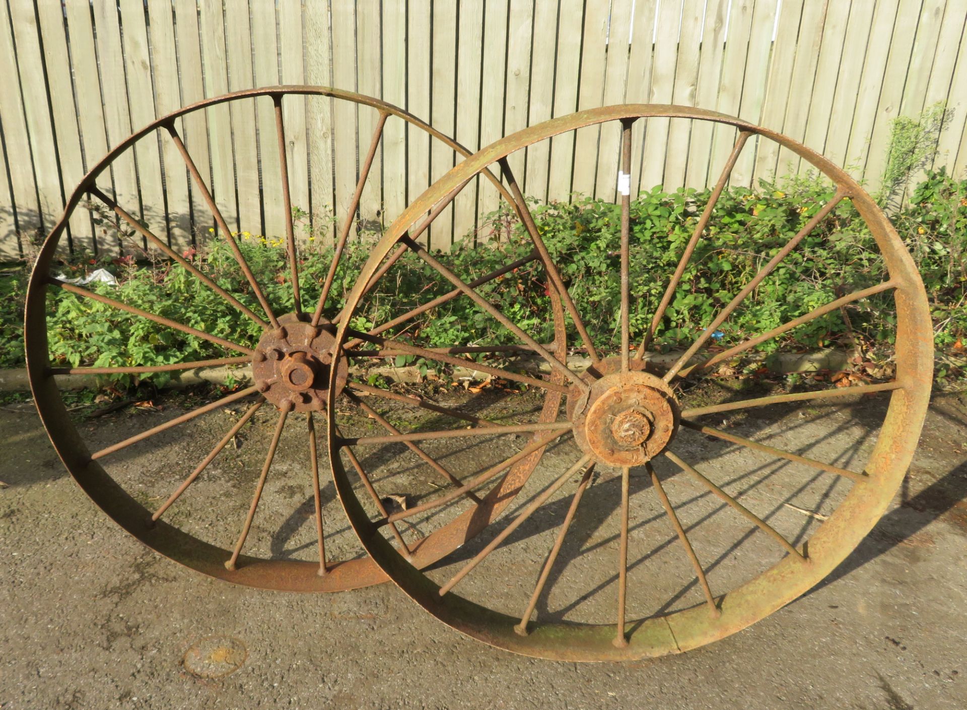 Pair Steel Wheels - Possibly From A Corn Drill