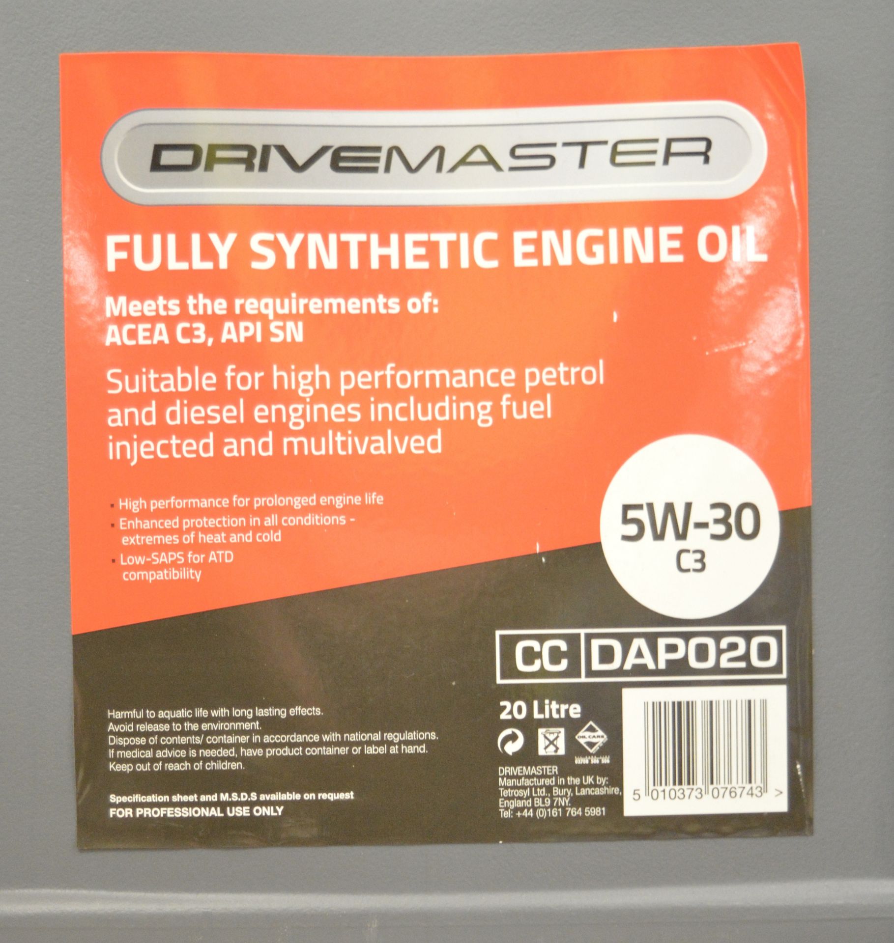 2x Drivemaster Fully Synthetic Engine Oil 5W-30 C3 - 20 Litres - Image 2 of 2