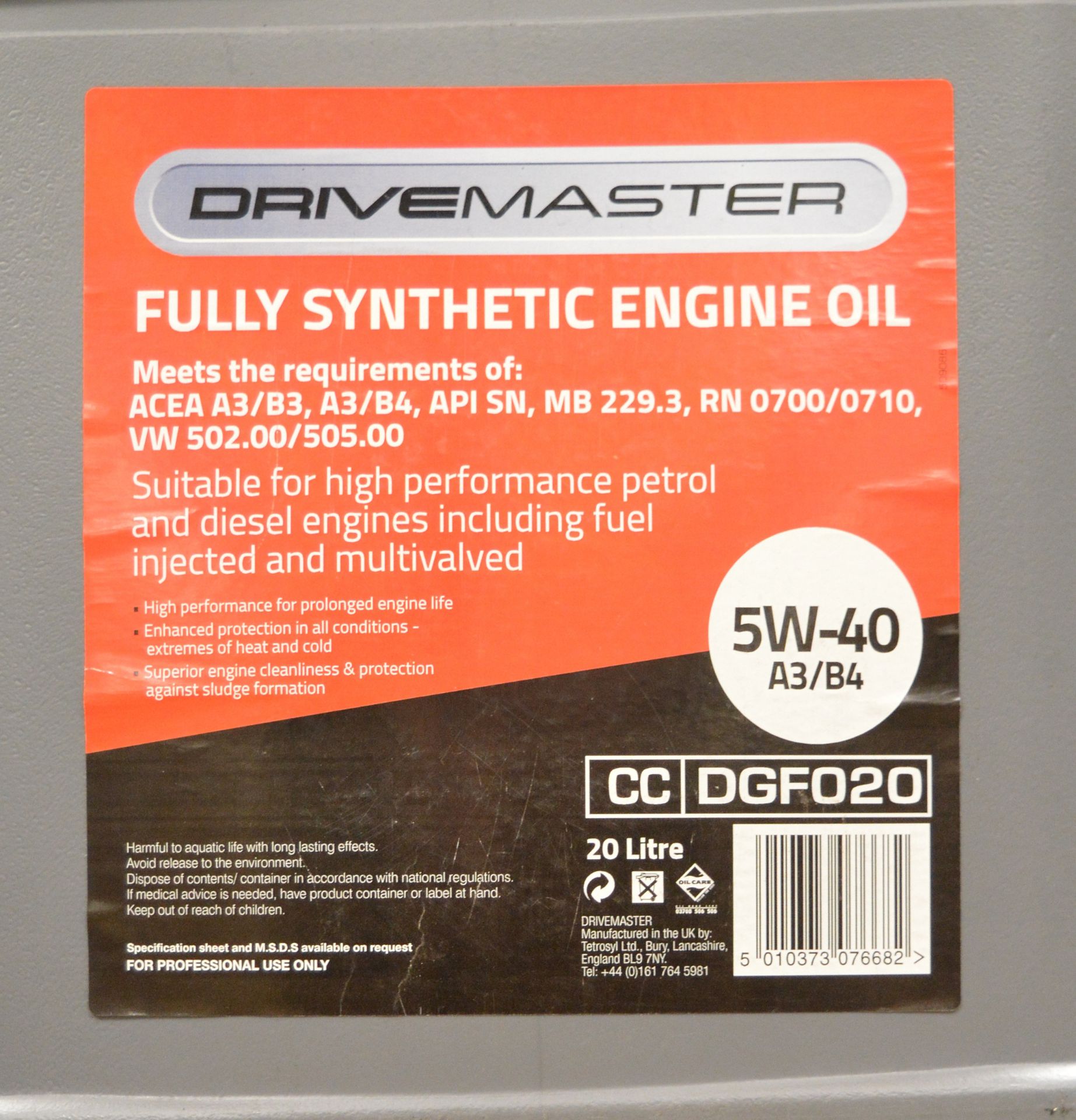 2x Drivemaster fully synthetic Engine Oil - 5W-40 Oil & unknown rating - 20L - Image 2 of 2