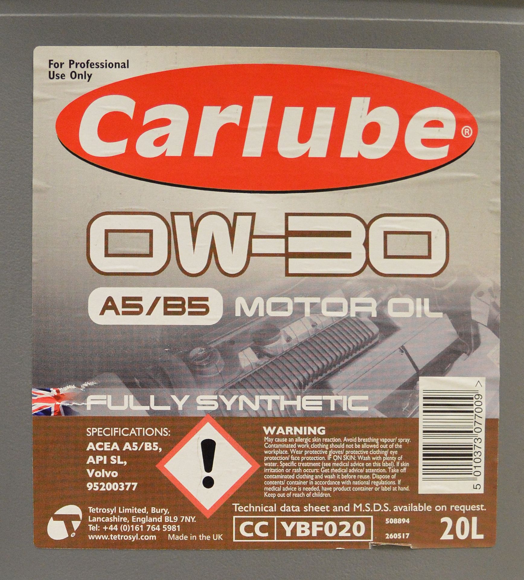 Carlube R fully synthetic A5/B5 0W-30 Motor Oil - 20L - Image 2 of 2