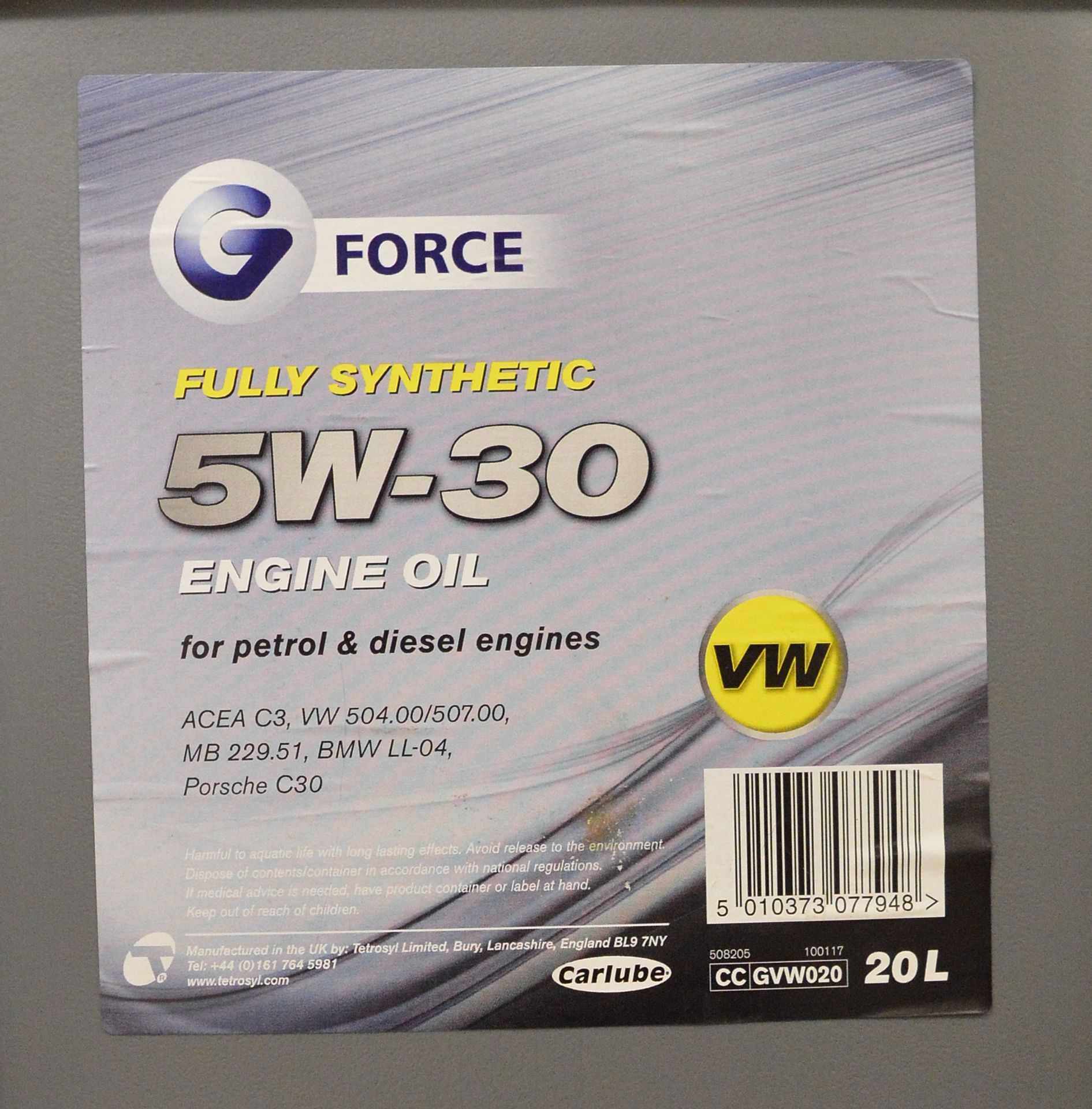 GForce fully synthetic 5W-30 Engine Oil - 20L - Image 2 of 2