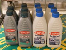 5x Carlube LHM+ Brake & Suspension Fluid - 1L and 6x De-ionised water - 1L