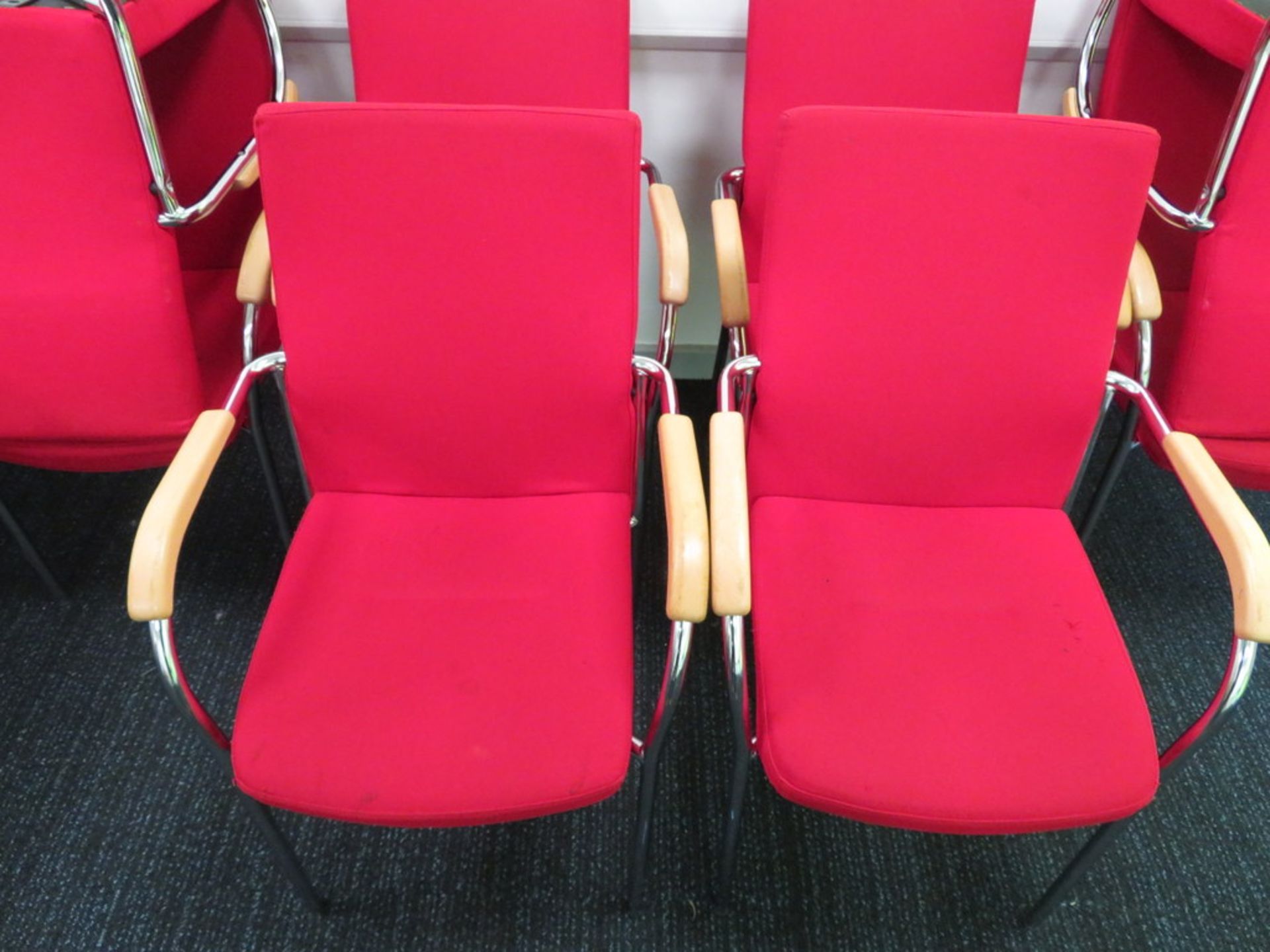 9x Red Upholstered Padded Chairs. - Image 2 of 3