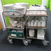 2x Canteen Trollies With Various Porcelain Plates, Cups & Saucers.