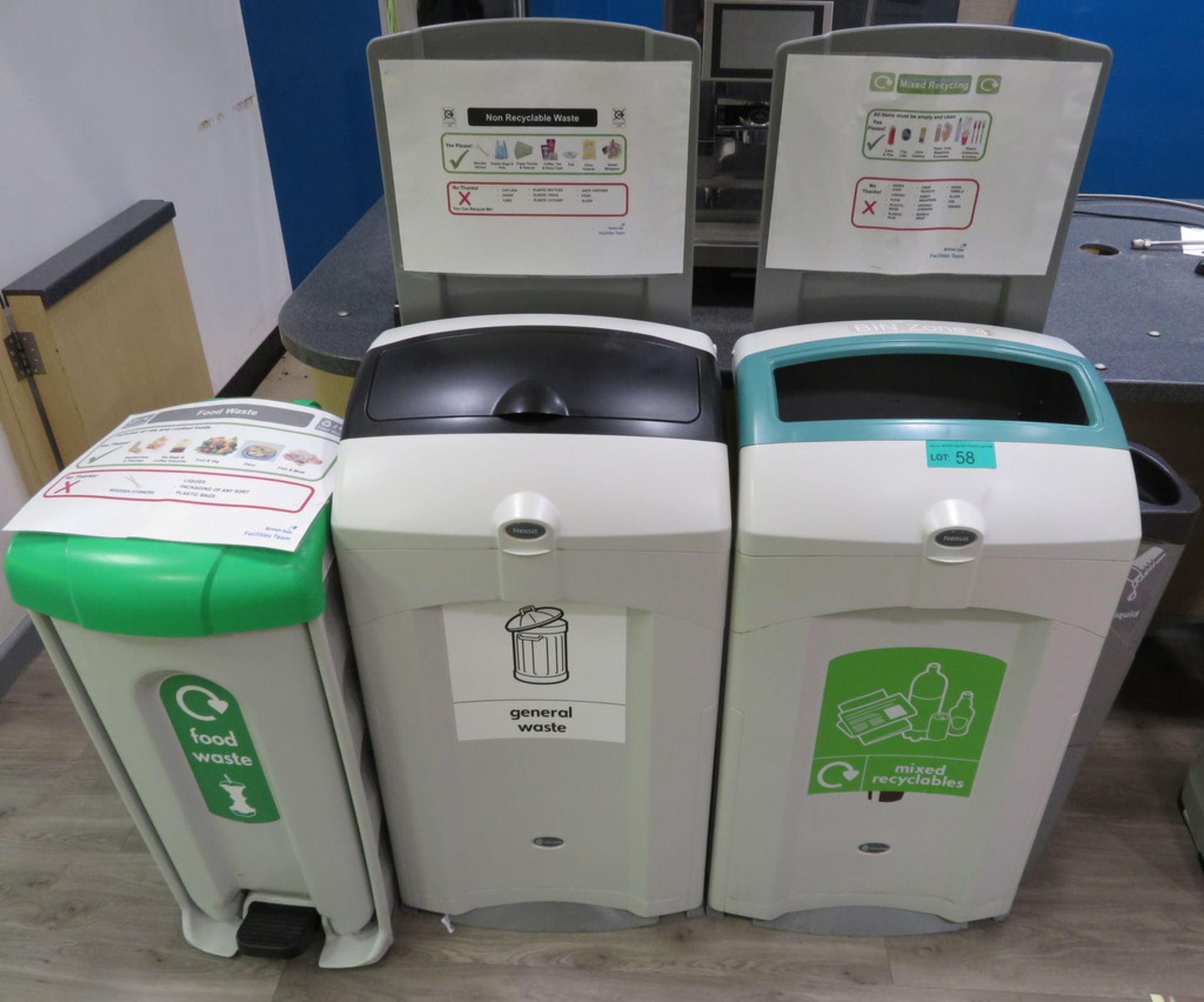 3x Various Waste Bins. To Include: General Waste, Mixed Recyclables & Food Waste.