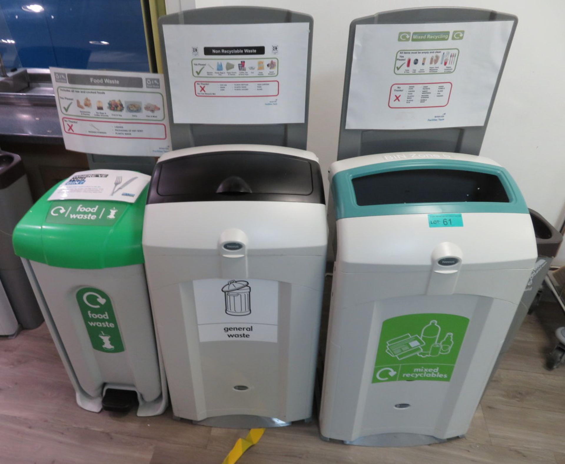 3x Various Waste Bins. To Include: General Waste, Mixed Recyclables & Food Waste.