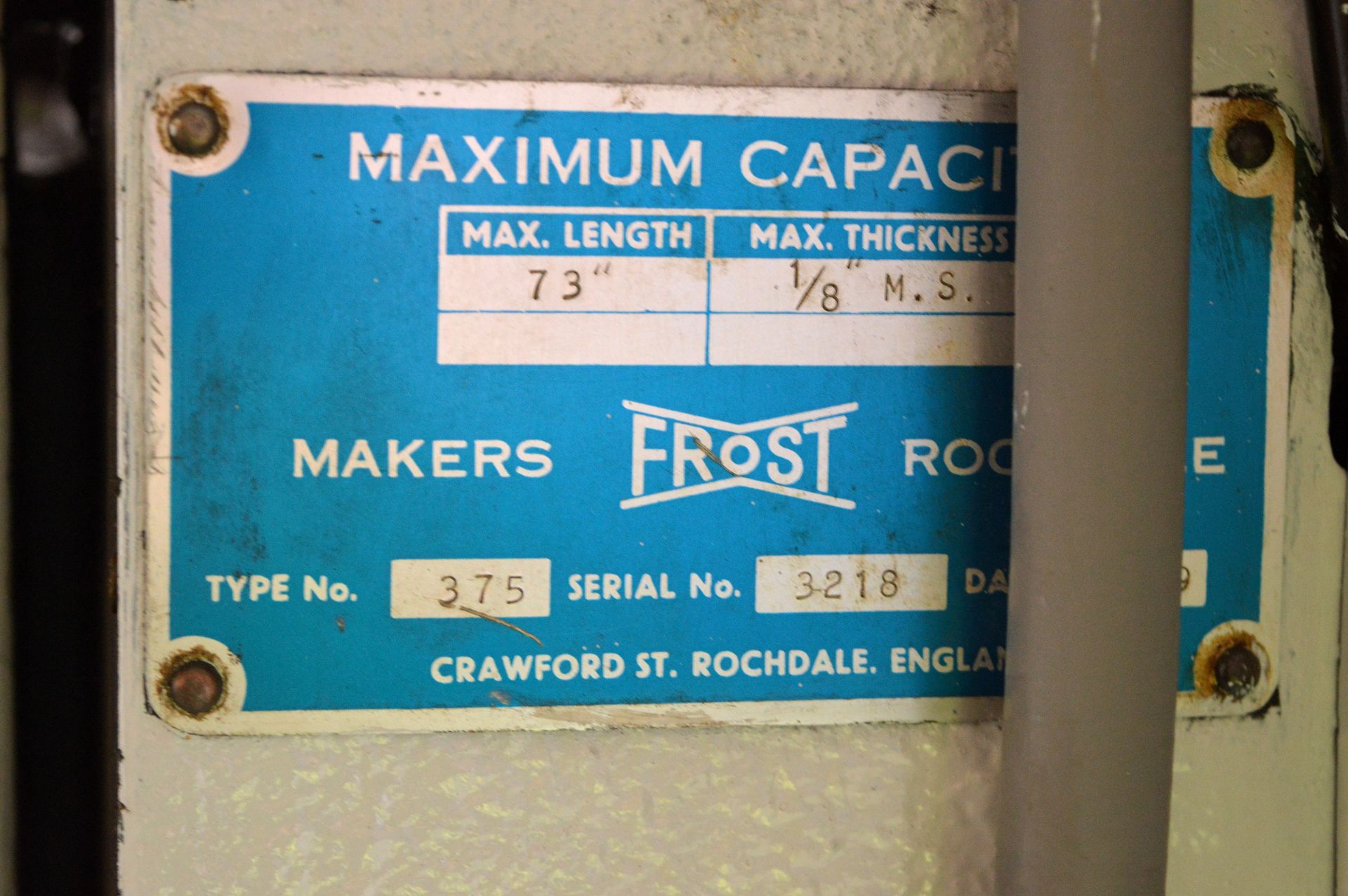 Frost 375 Industrial Sheet Metal Folding Machine - Image 7 of 10