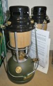 2x Kerosene Lanterns - Green base - black top