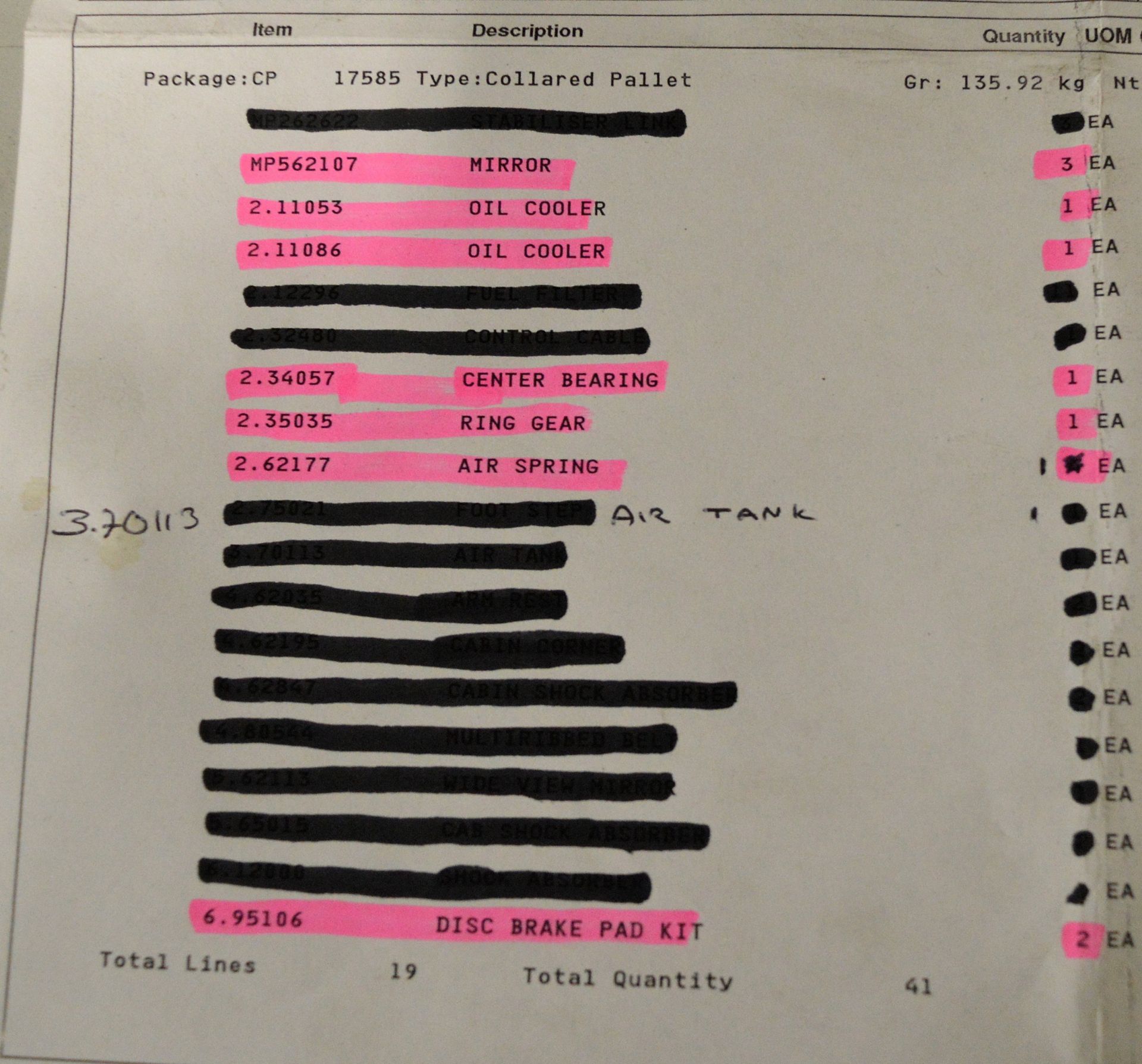 Vehicle parts - oil coolers, ring gear, brake disc pad kit - see picture for itinerary - Image 9 of 9