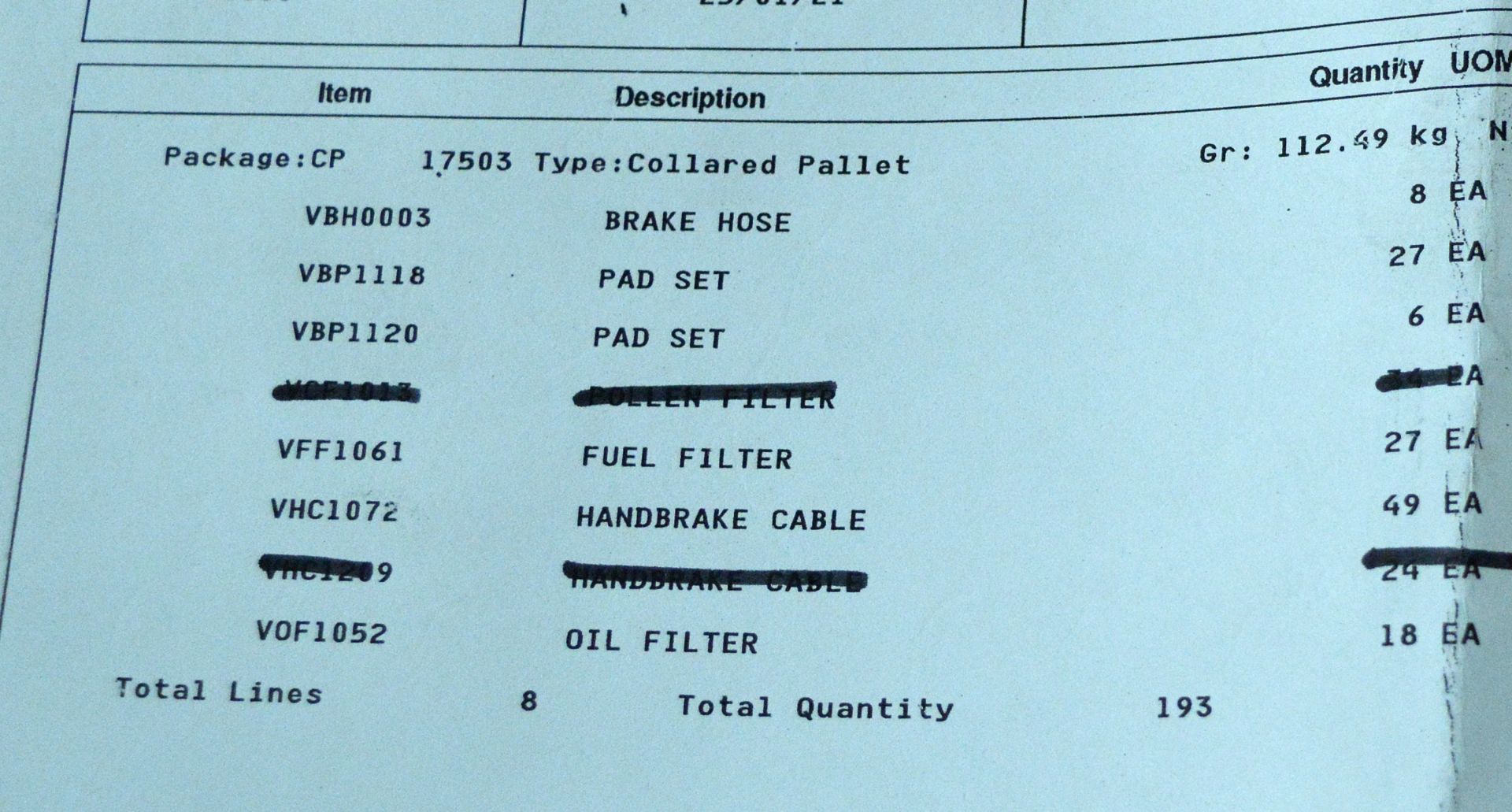 Vehicle parts - air filters, fuel filters, pad sets, handbrake cables - see picture for itinerary - Image 11 of 12