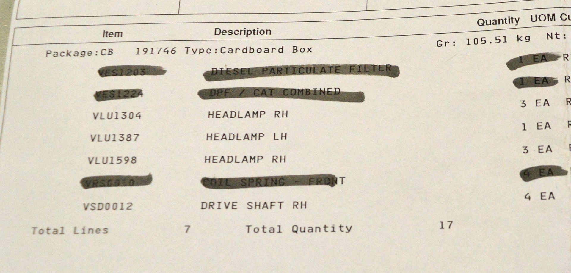 Vehicle parts - head lamp assemblies RH & LH, RH drive shafts - see picture for itinerary - Image 5 of 5