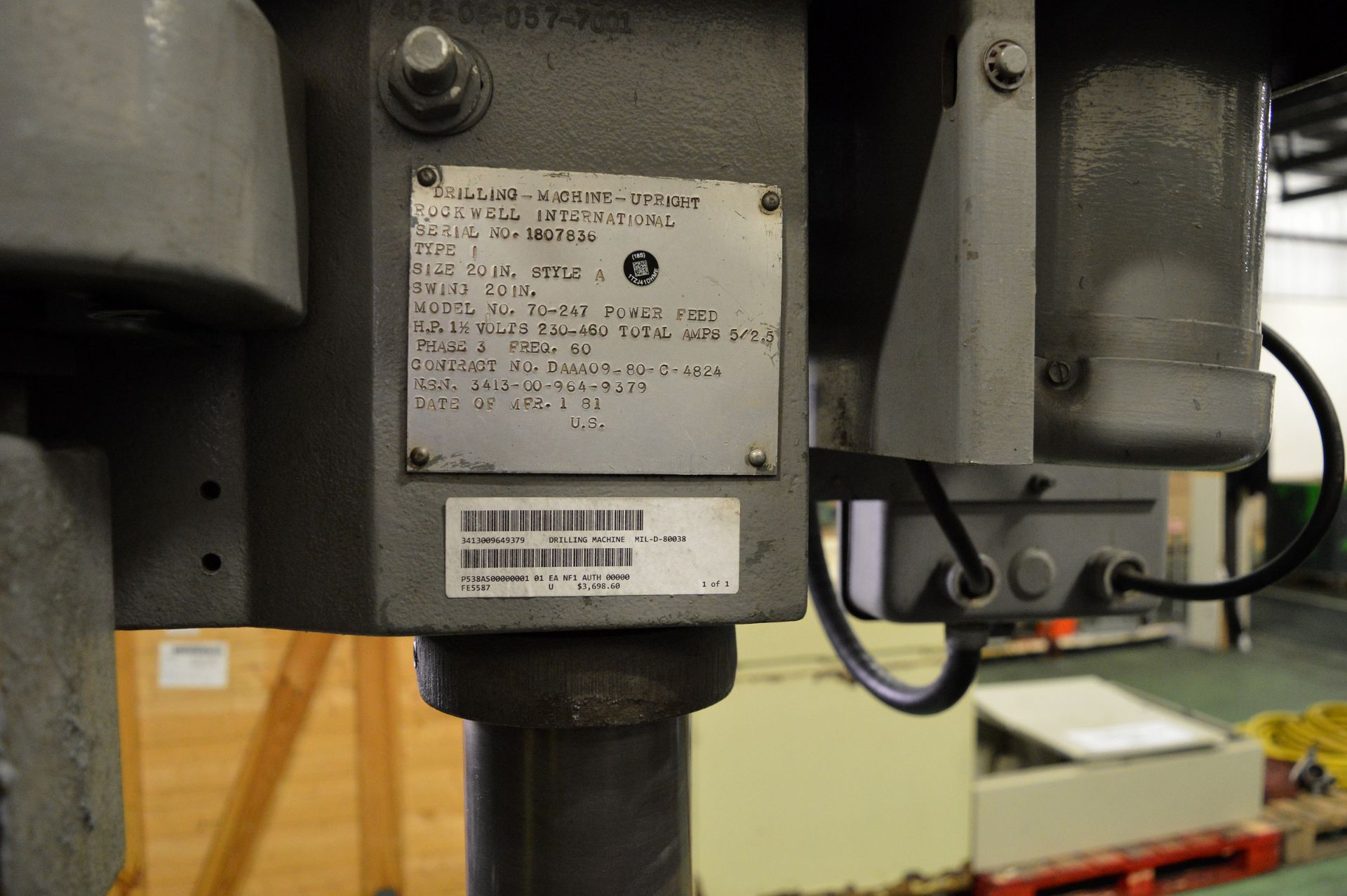 Rockwell model 20 A Upright Drill Press - serial 1807836 - model 70-247 power feed - Image 7 of 7