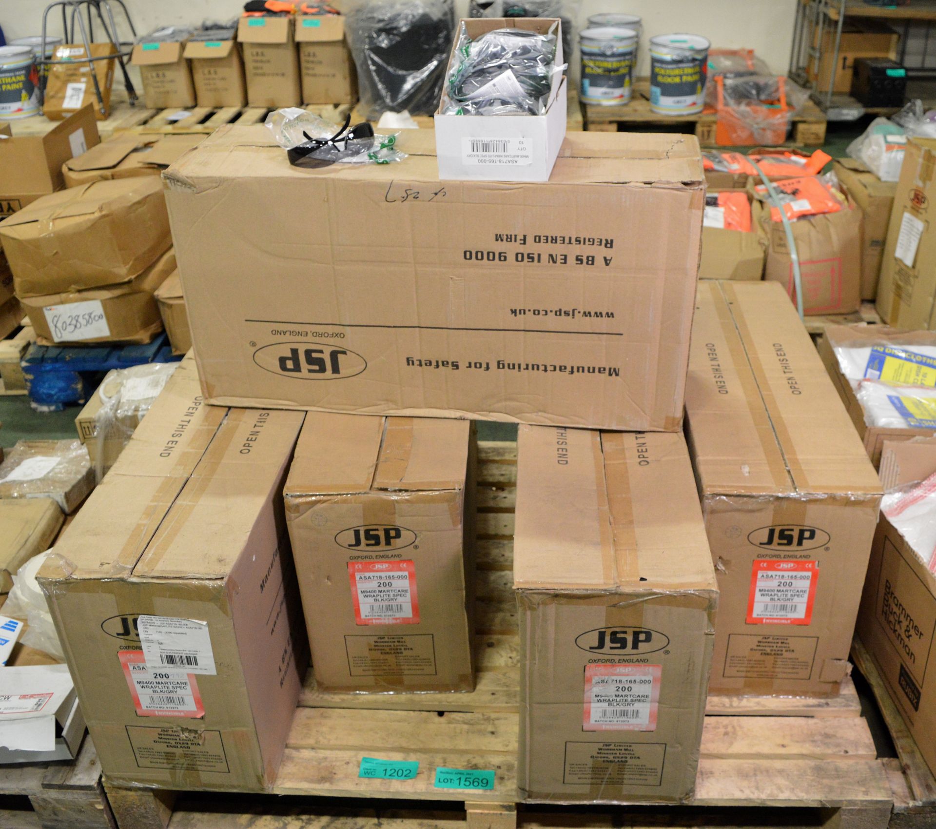 5x Boxes of JSP M9400 Martcare Wraplite Safety Glasses - Black/Grey - 200 pairs per box