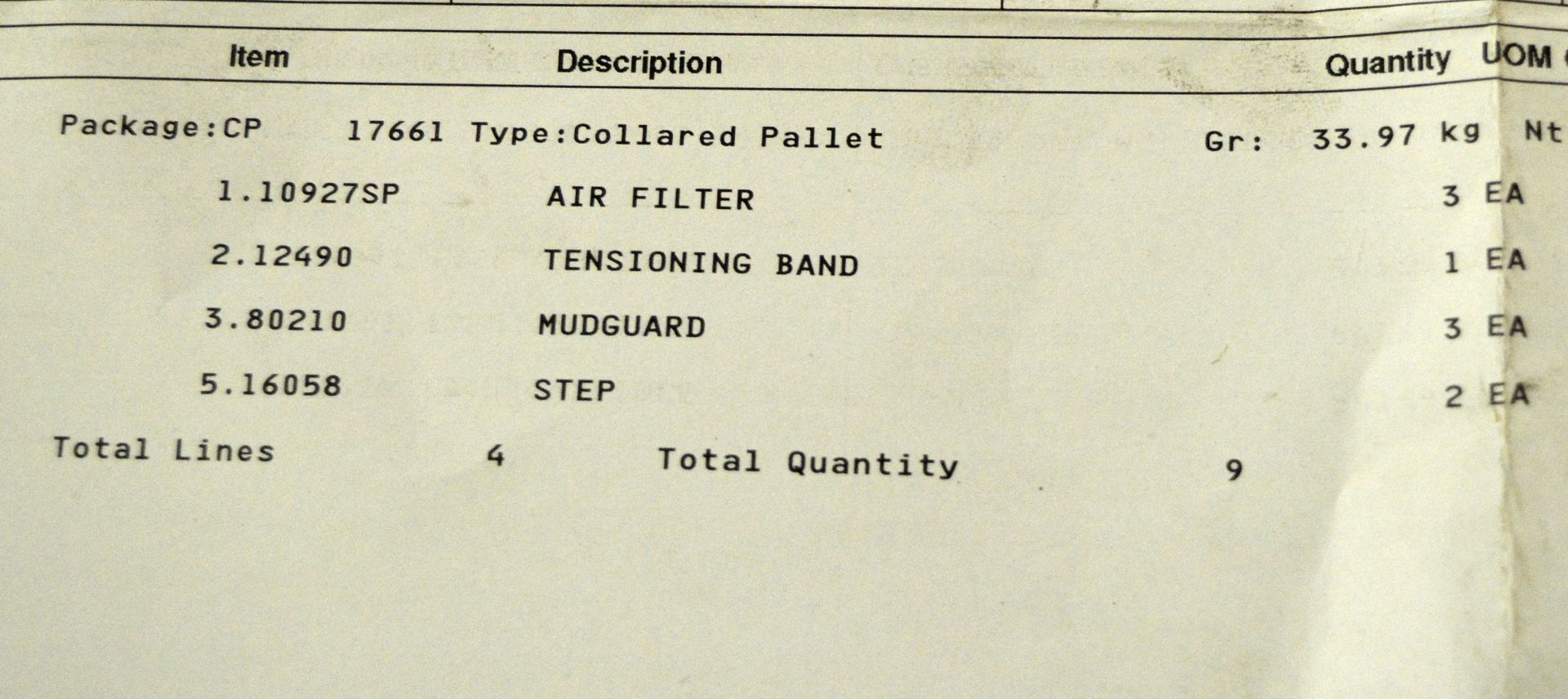 Vehicle parts - mudguard, filters, tensioner band - see picture for itinerary for model nu - Image 7 of 7