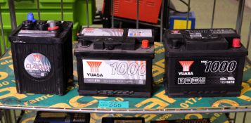 3x Vehicle batteries - Yuasa classic 421 6V 56Ah 250A, Yuasa YBX1000 YBX1075 12V 54Ah 470A