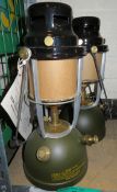 2x Kerosene Lanterns - Green base - black top