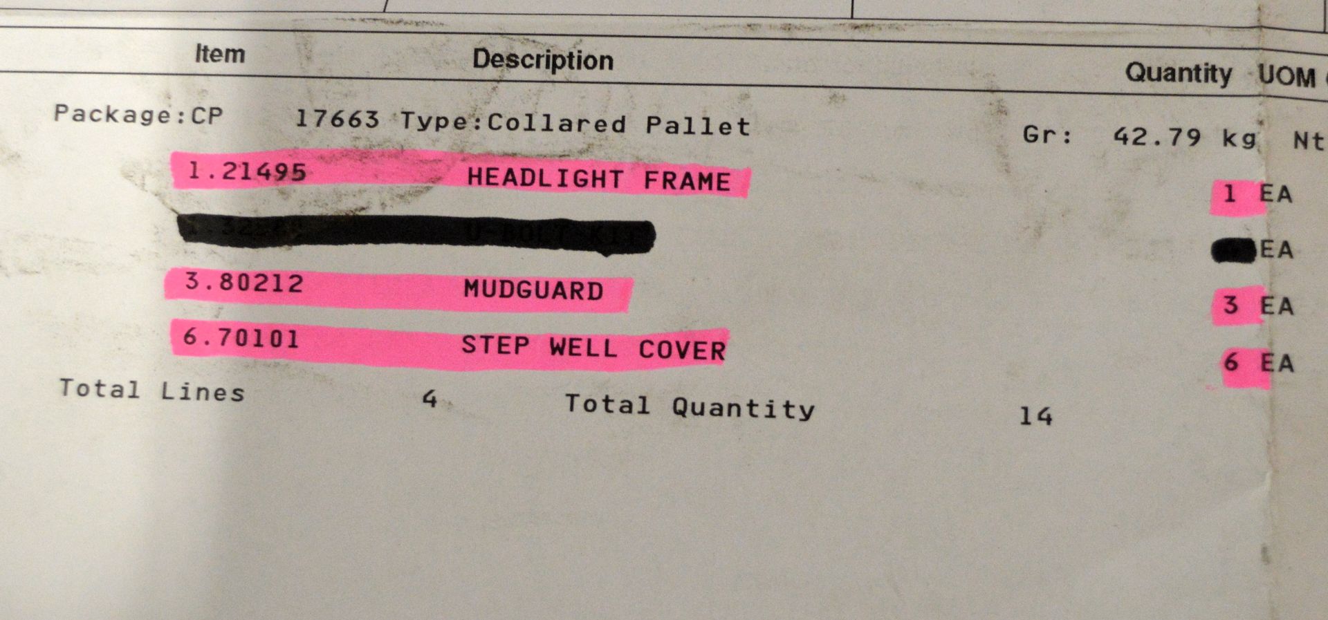 Vehicle parts - headlight frame, mudguards, step well covers - see picture for itinerary f - Image 5 of 5