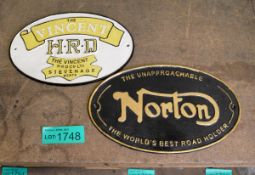 2x Cast oval signs - Norton, HRD