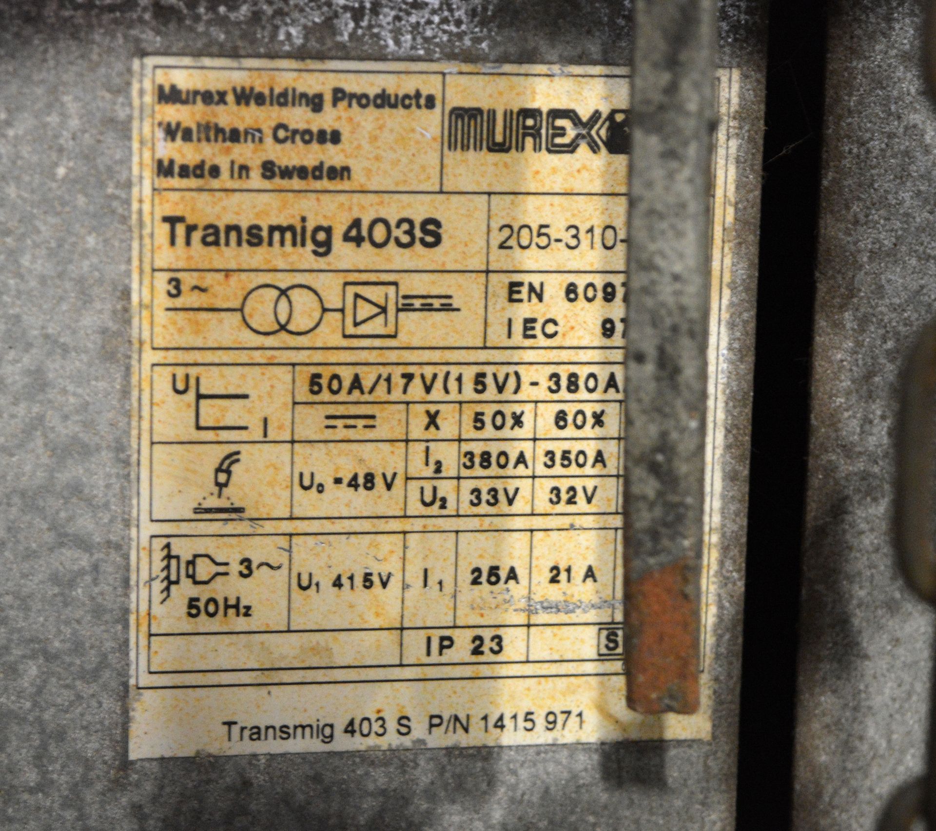 Murex Transmig 403S Welding Unit - L1000 x W630 x H1200mm, Murex Transmatic Lynx 4HD wire - Image 6 of 6