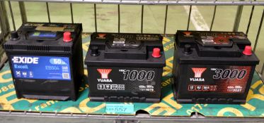 3x Vehicle batteries - Exide Excell EB504 50Ah 12V 360A, Yuasa YBX 1000 YBX1075 12V 56Ah 5