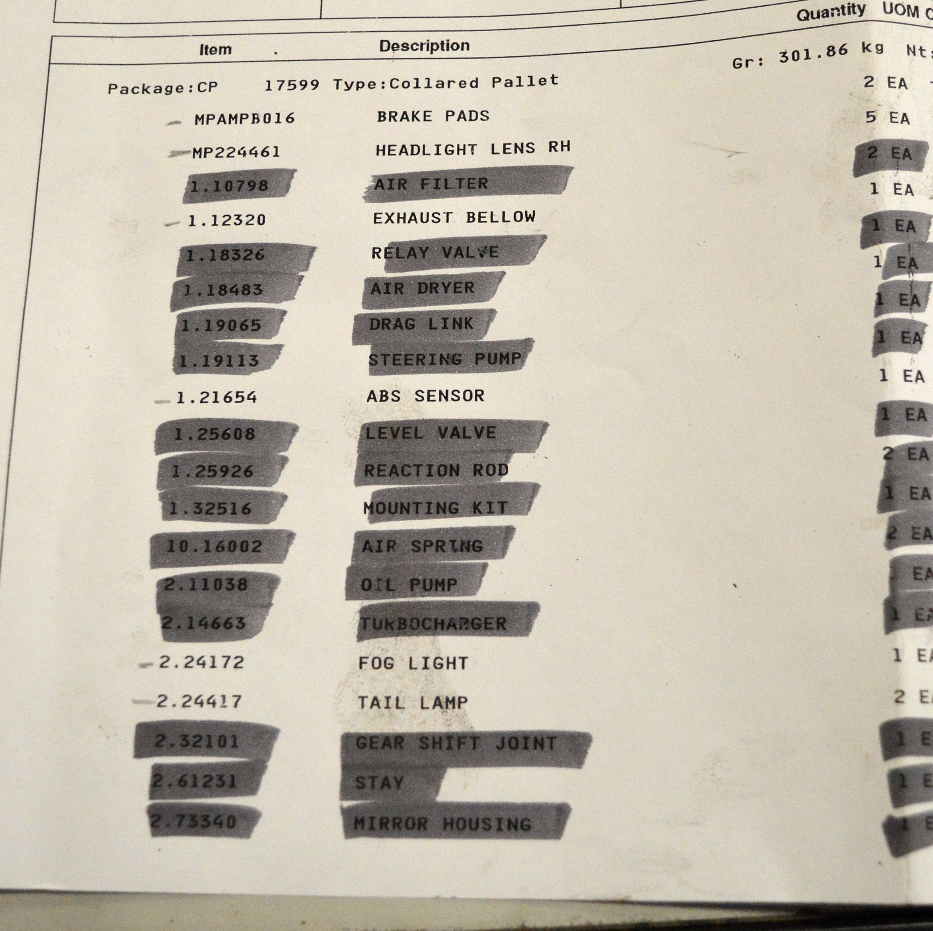 Vehicle parts - brake pads, ABS sensors, exhaust bellow - see picture for itinerary for model no. - Image 12 of 14