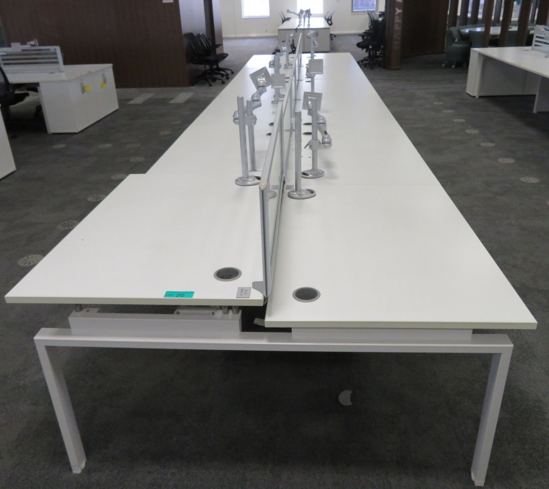 12 Person Desk Arrangement With Dividers, Monitor Arms & Storage Cupboards. - Image 2 of 5