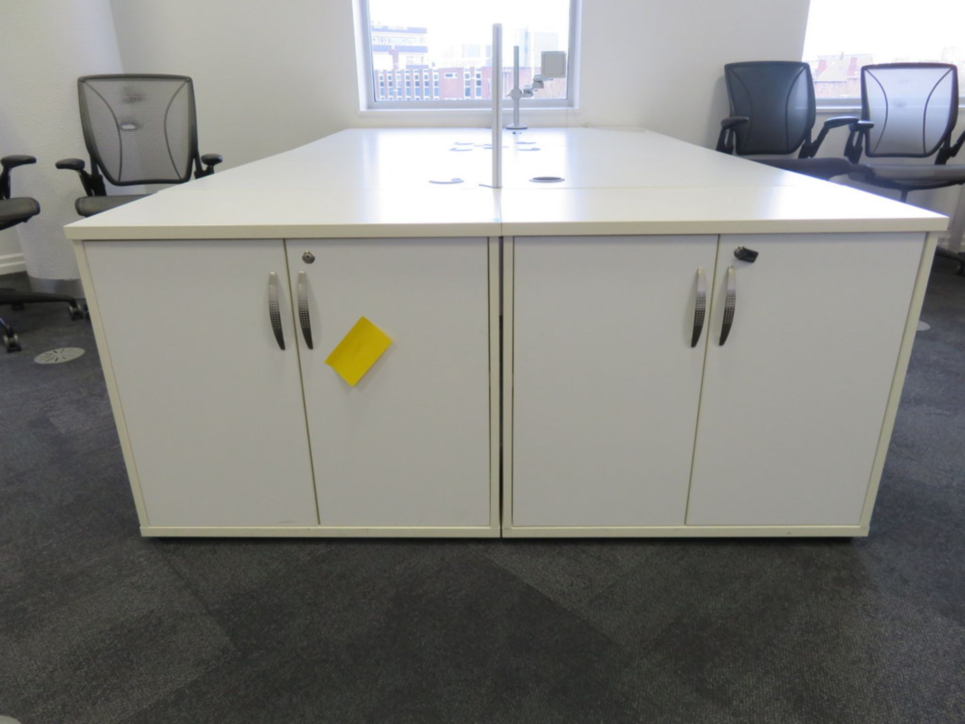 4 Person Desk Arrangement With Dividers & Storage Cupboards. - Image 2 of 3