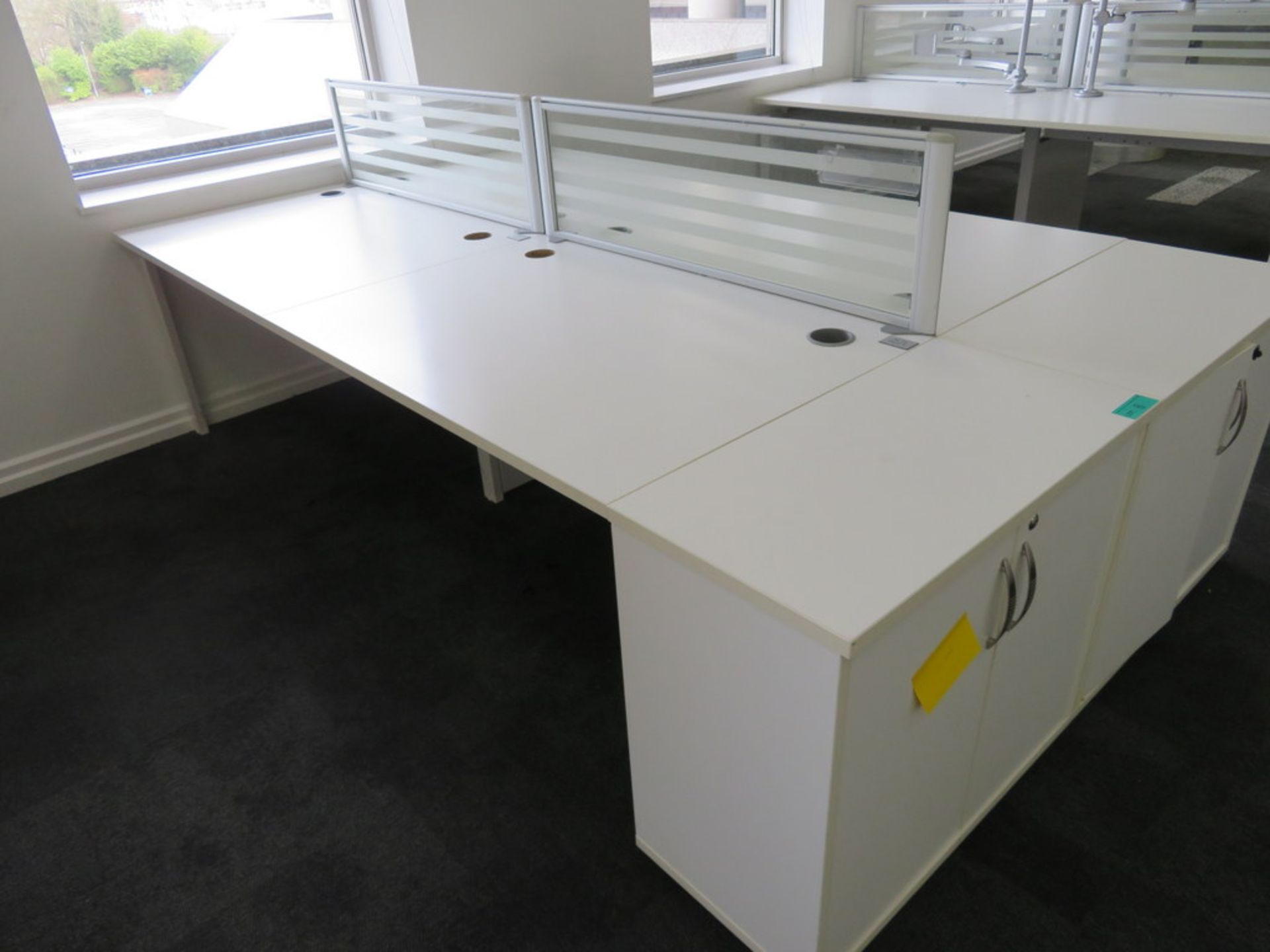 4 Person Desk Arrangement With Dividers & Storage Cupboards. - Image 3 of 3