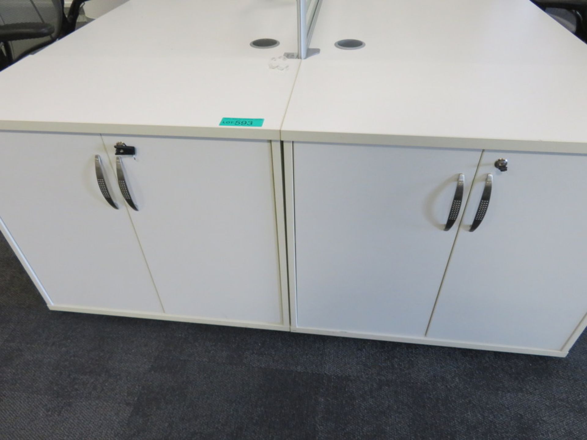 6 Person Desk Arrangement With Dividers, Monitor Arms & Storage Cupboards. Chairs Are Not Included. - Image 3 of 4