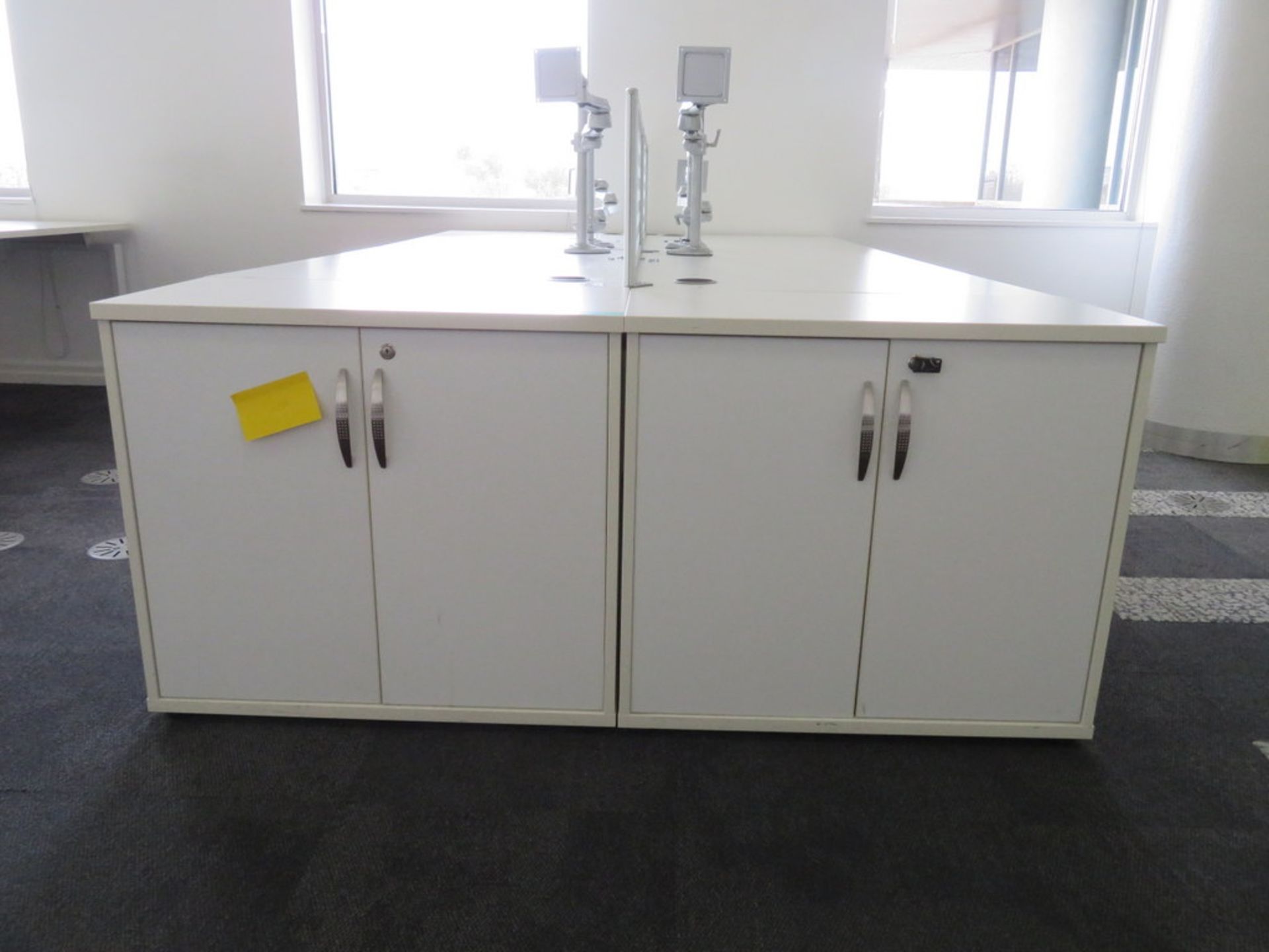 4 Person Desk Arrangement With Dividers, Monitor Arms & Storage Cupboards. - Image 2 of 3