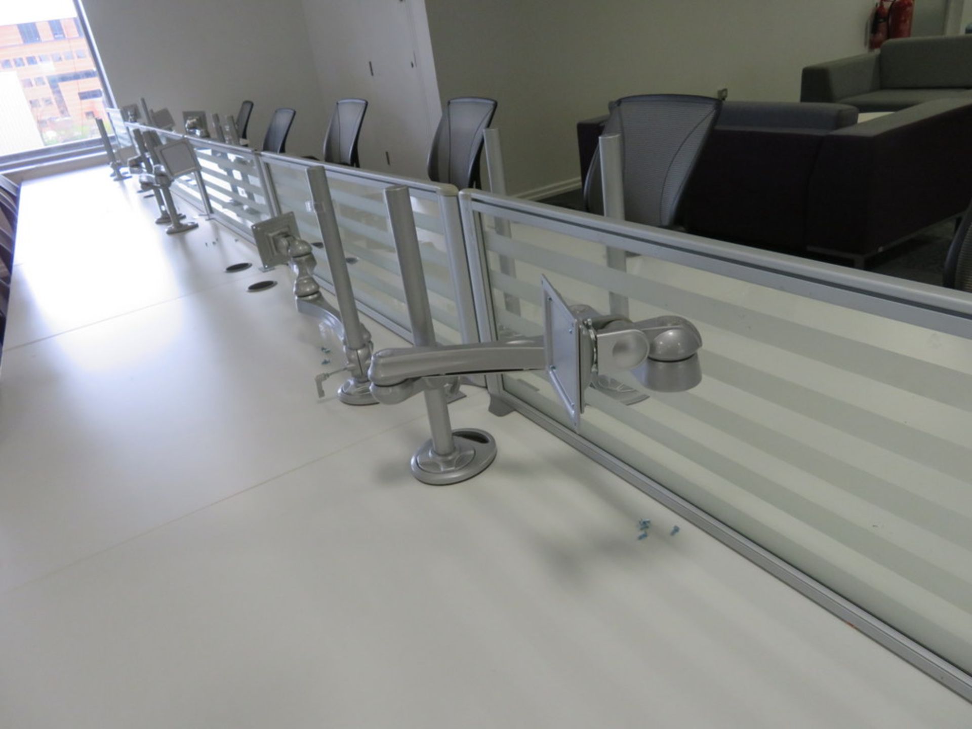 12 Person Desk Arrangement With Dividers, Monitor Arms & Storage Cupboards. Chairs Are Not Included. - Image 4 of 4