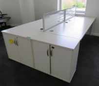 4 Person Desk Arrangement With Dividers & Storage Cupboards.