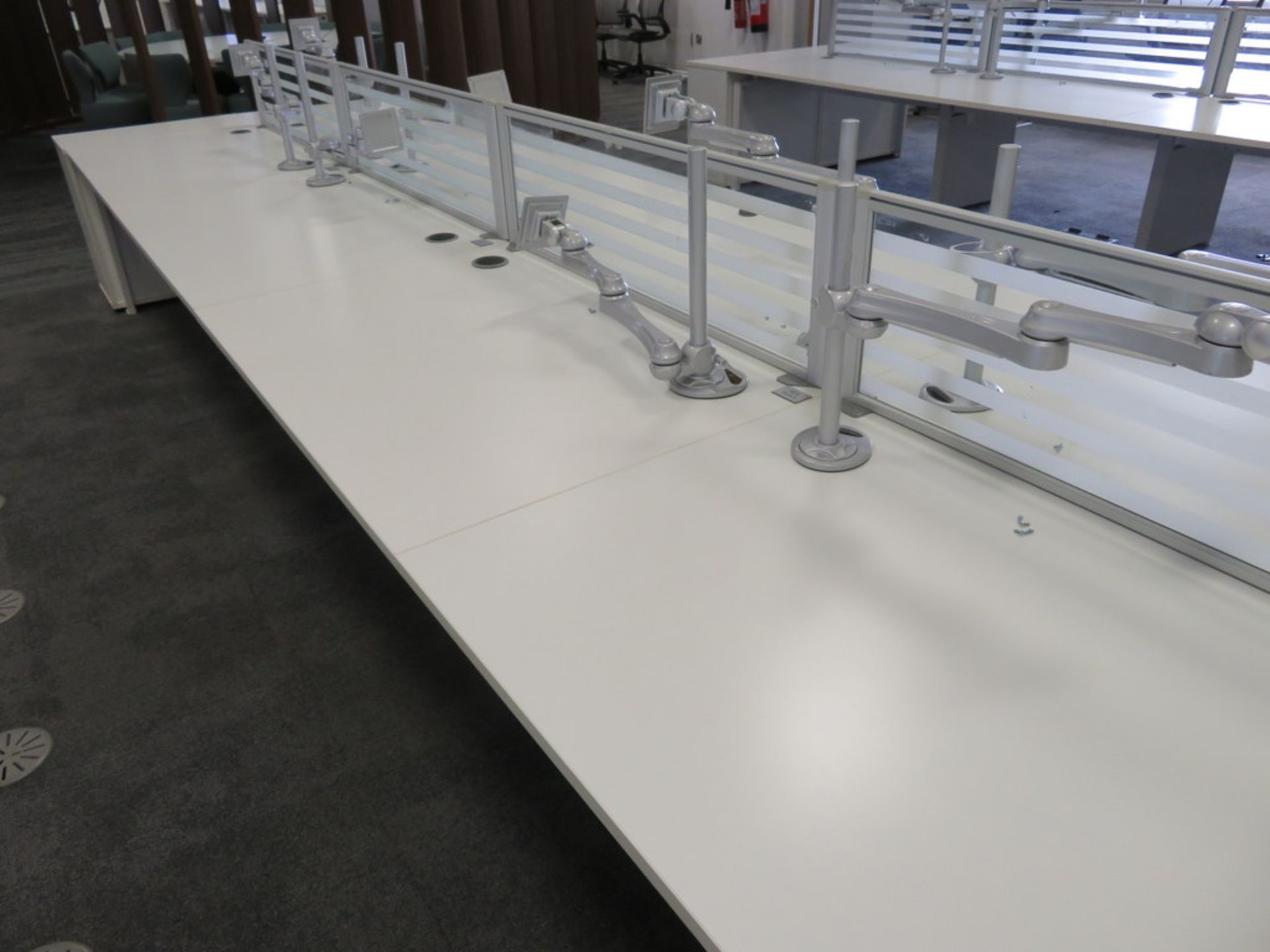 12 Person Desk Arrangement With Dividers, Monitor Arms & Storage Cupboards. - Image 4 of 5