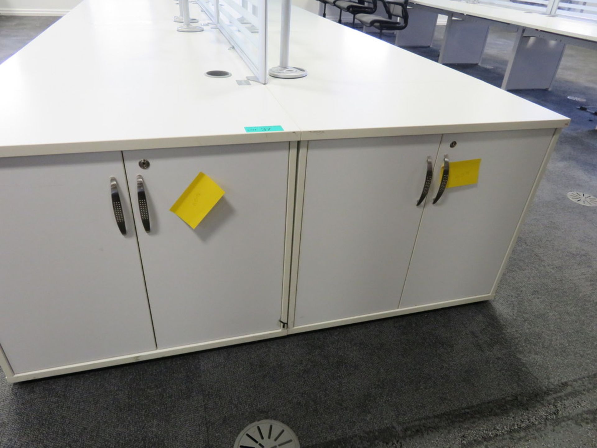 12 Person Desk Arrangement With Dividers, Monitor Arms & Storage Cupboards. - Image 3 of 4