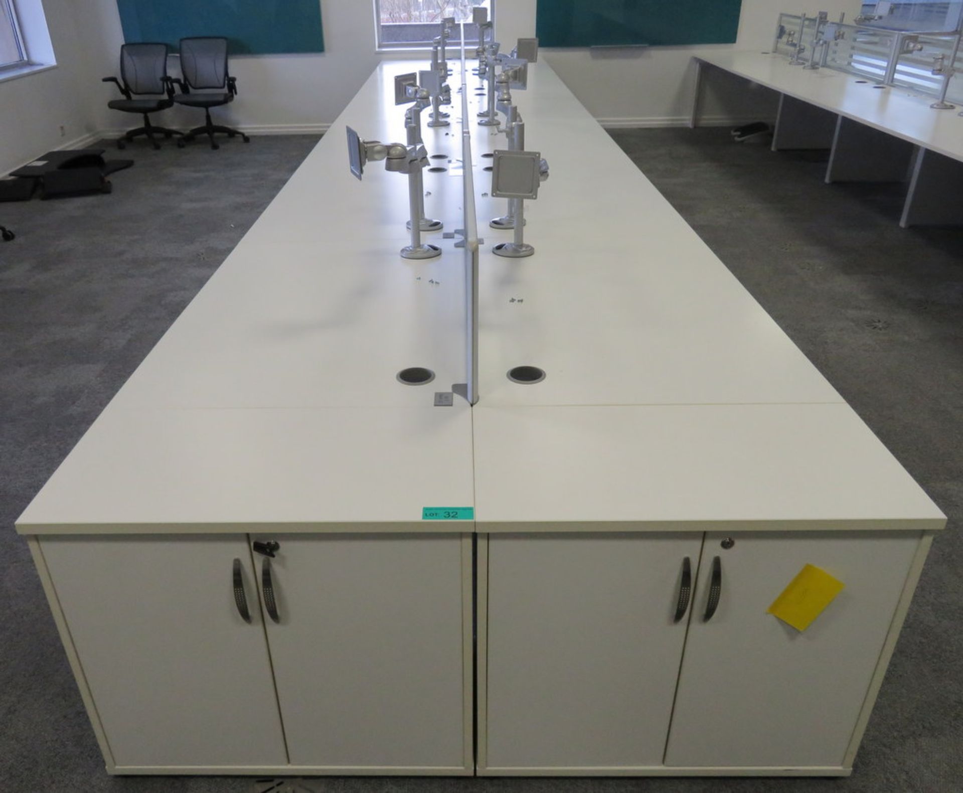 12 Person Desk Arrangement With Dividers, Monitor Arms & Storage Cupboards. - Image 2 of 4