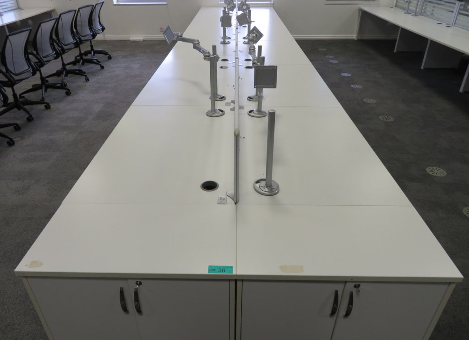 12 Person Desk Arrangement With Dividers, Monitor Arms & Storage Cupboards. - Image 2 of 4