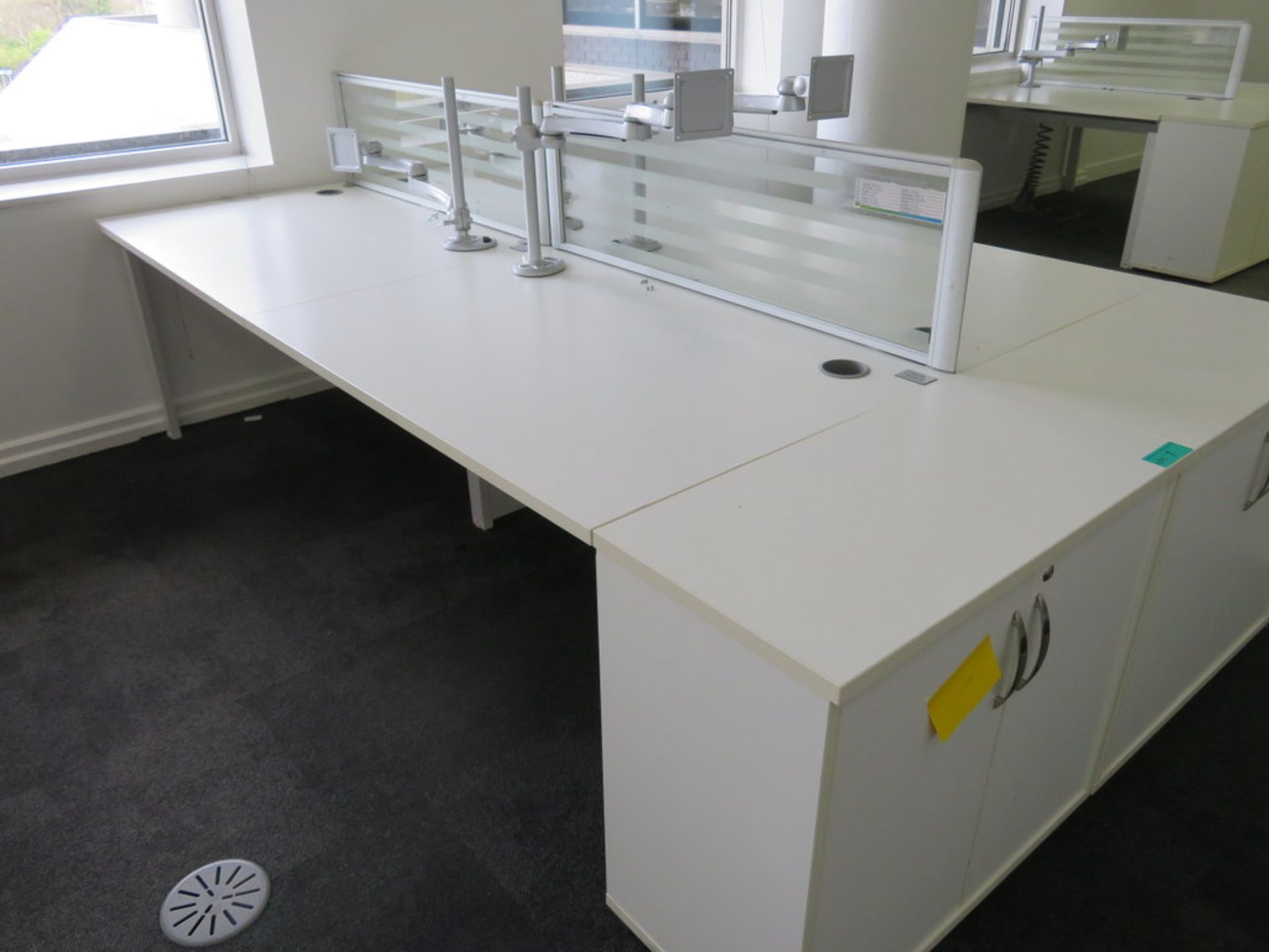 4 Person Desk Arrangement With Dividers, Monitor Arms & Storage Cupboards. - Image 3 of 3