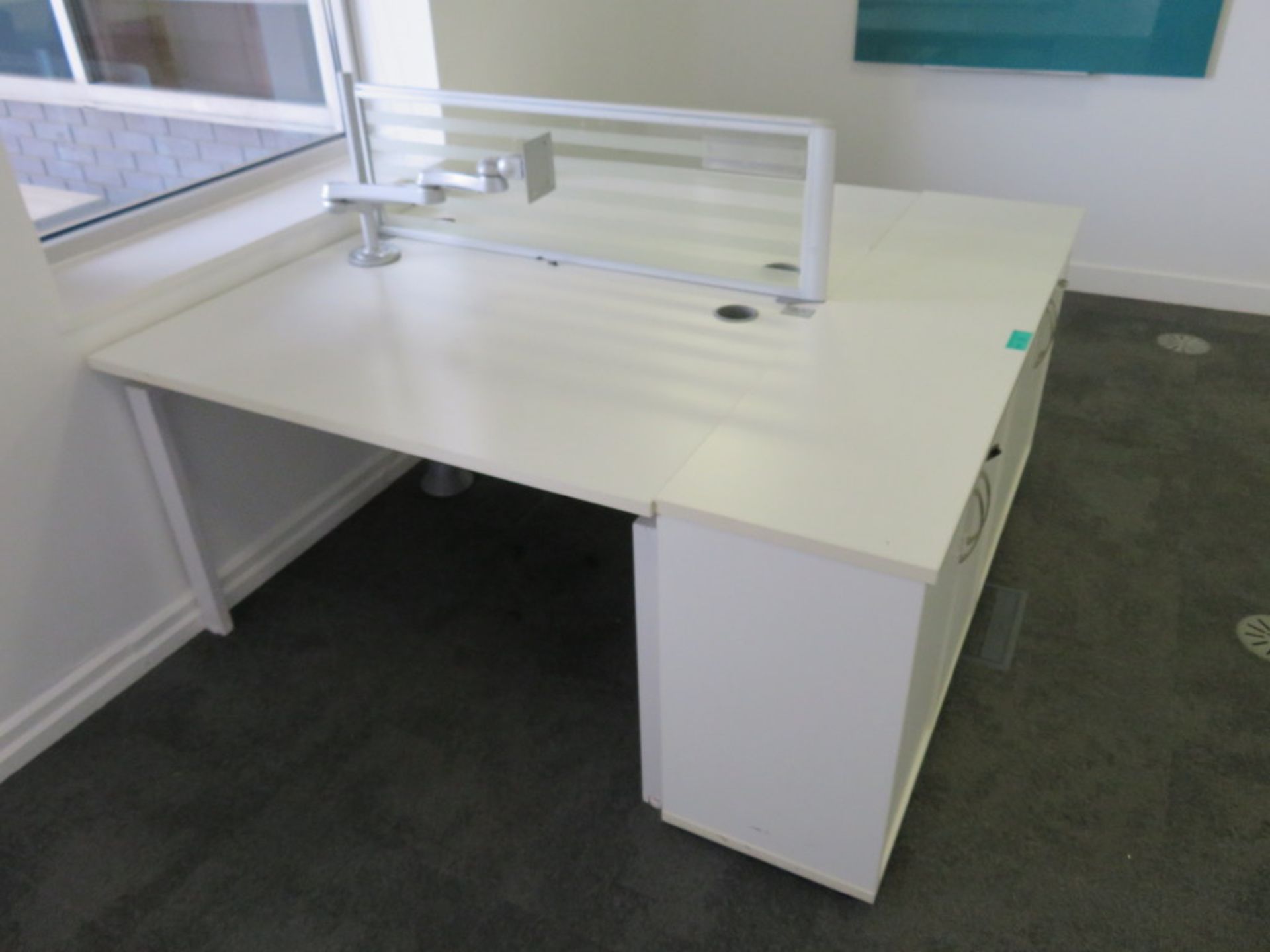 2 Person Desk Arrangement With Divider & Storage Cupboards. - Image 3 of 3