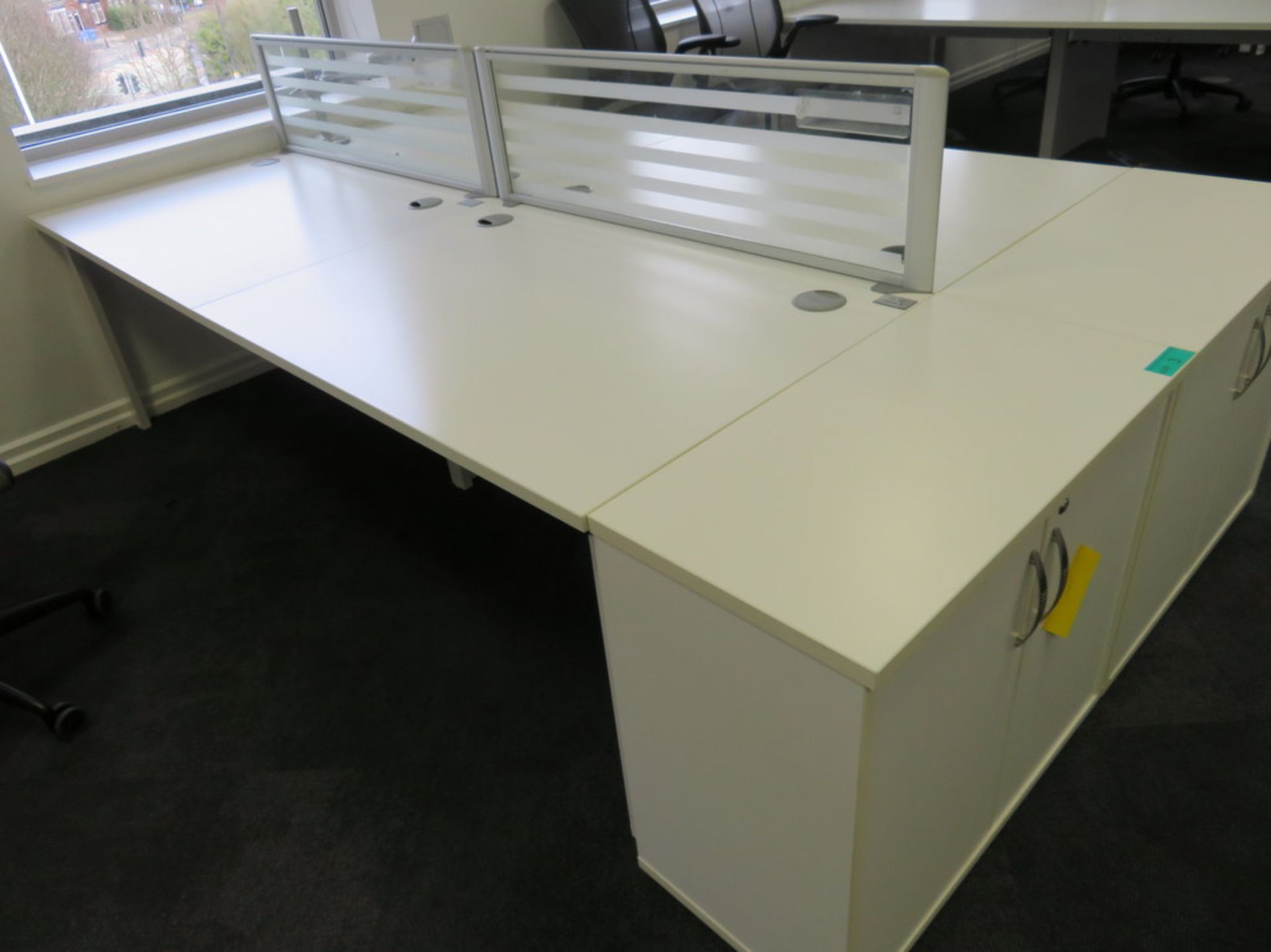 4 Person Desk Arrangement With Dividers & Storage Cupboards. - Image 3 of 3