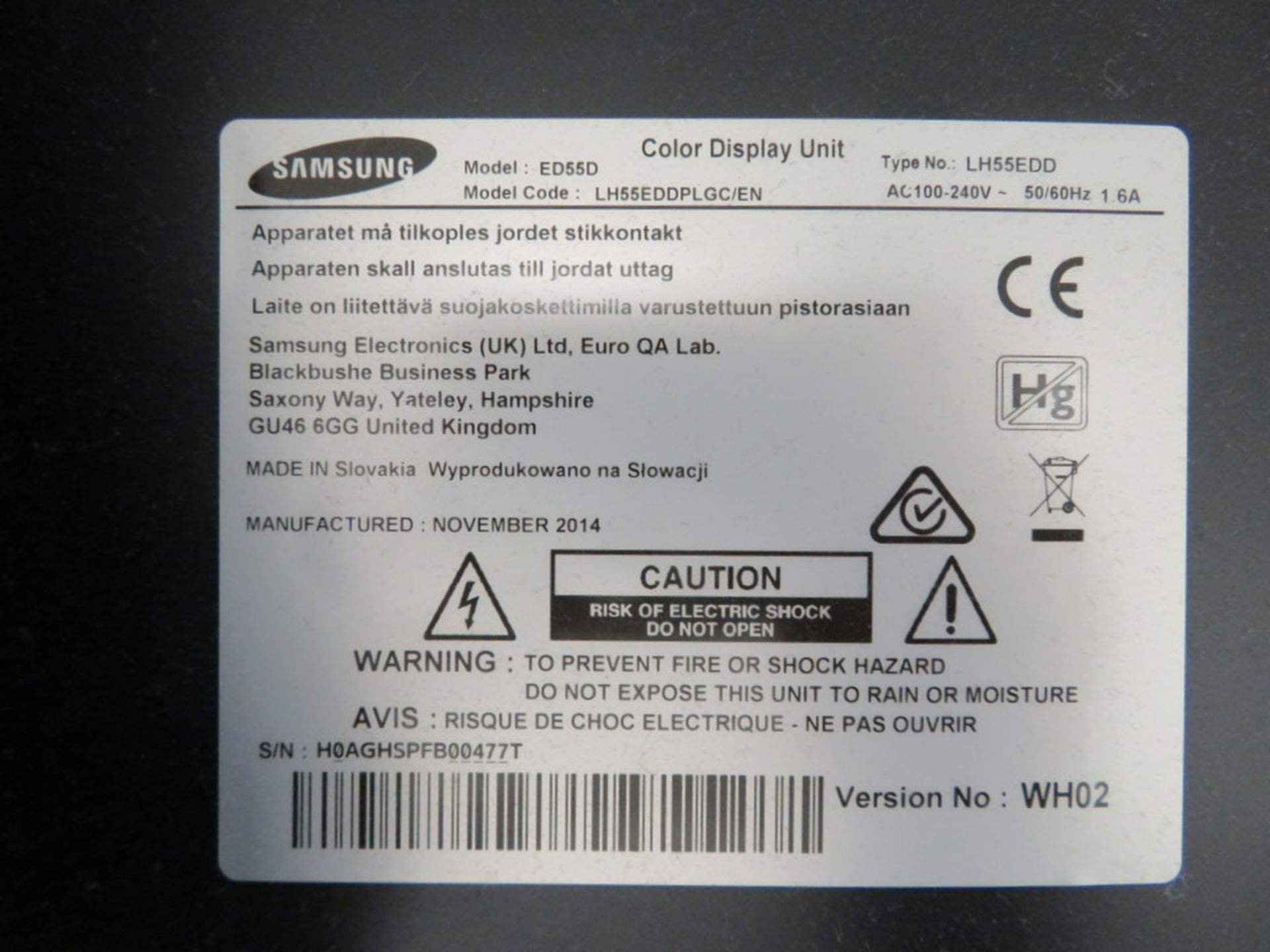 Samsung ED55D 55" TV. Please Note There Is No Stand And The Wall Mount Is Not Included. - Image 4 of 4