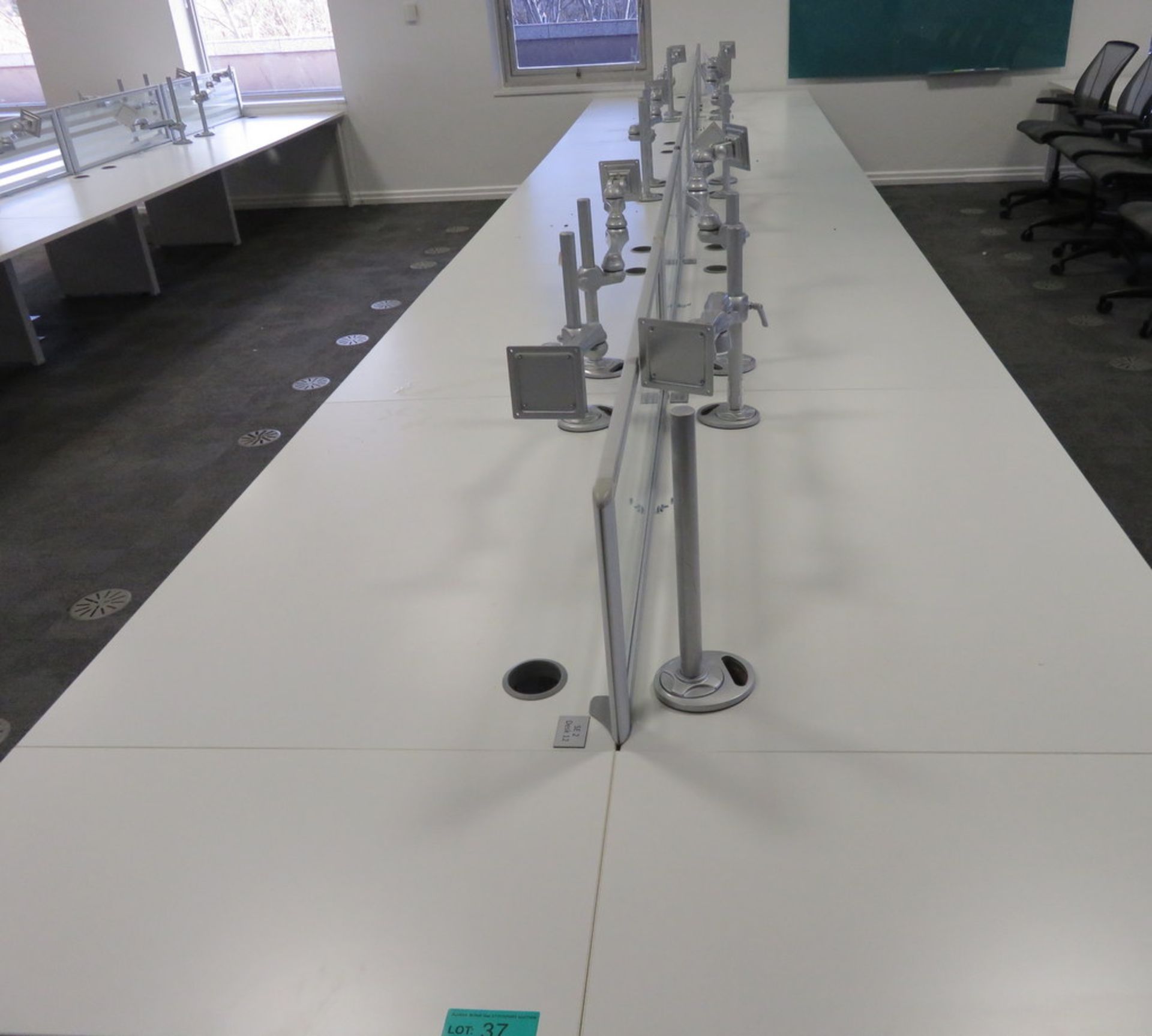 12 Person Desk Arrangement With Dividers, Monitor Arms & Storage Cupboards. - Image 2 of 4