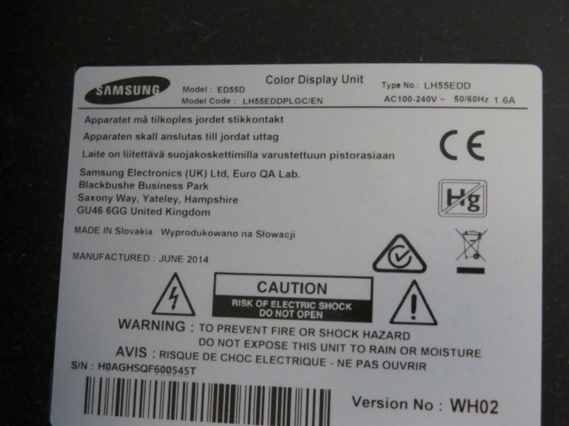 Samsung ED55D 55" TV. Please Note There Is No Stand And The Wall Mount Is Not Included. - Image 5 of 5