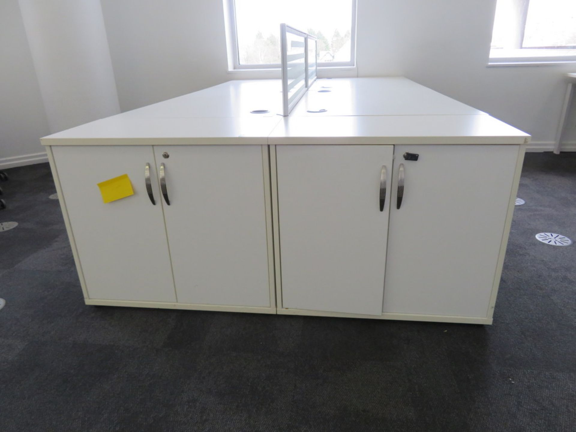 4 Person Desk Arrangement With Dividers & Storage Cupboards. - Image 2 of 3