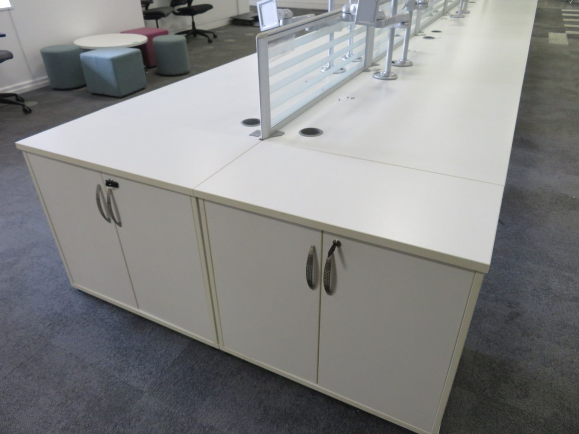 12 Person Desk Arrangement With Dividers, Monitor Arms & Storage Cupboards. - Image 4 of 4