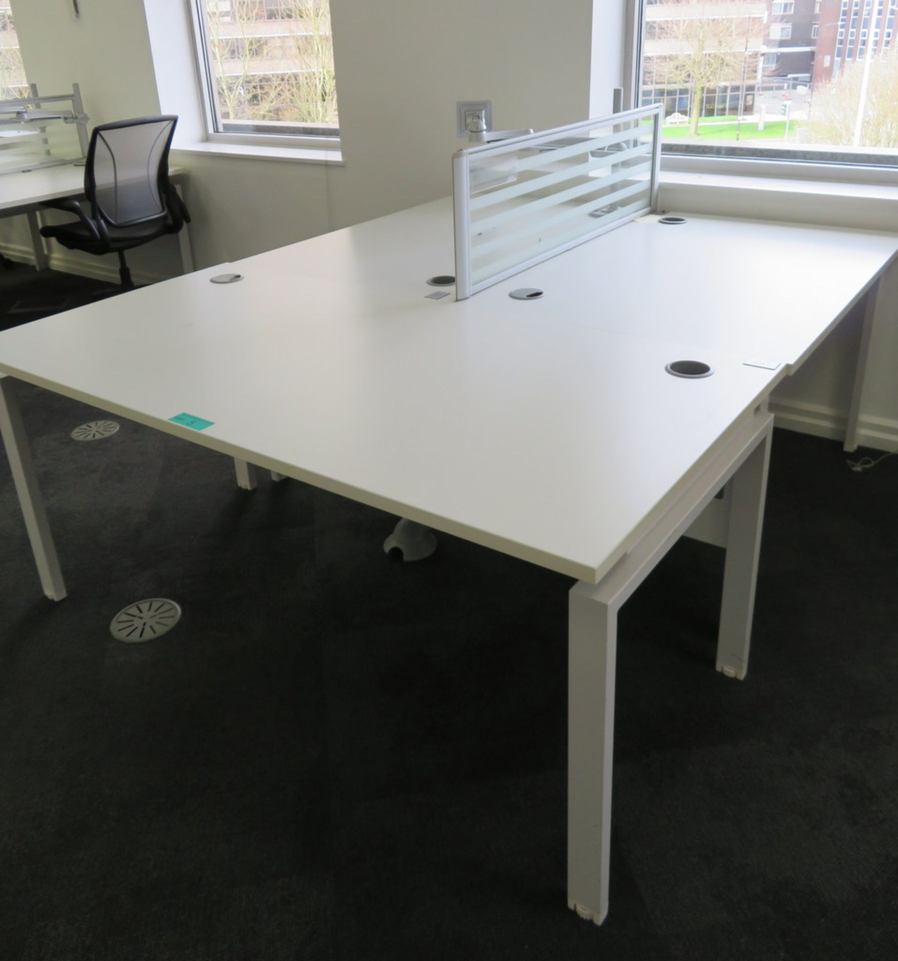 3 Person Desk Arrangement With Divider.